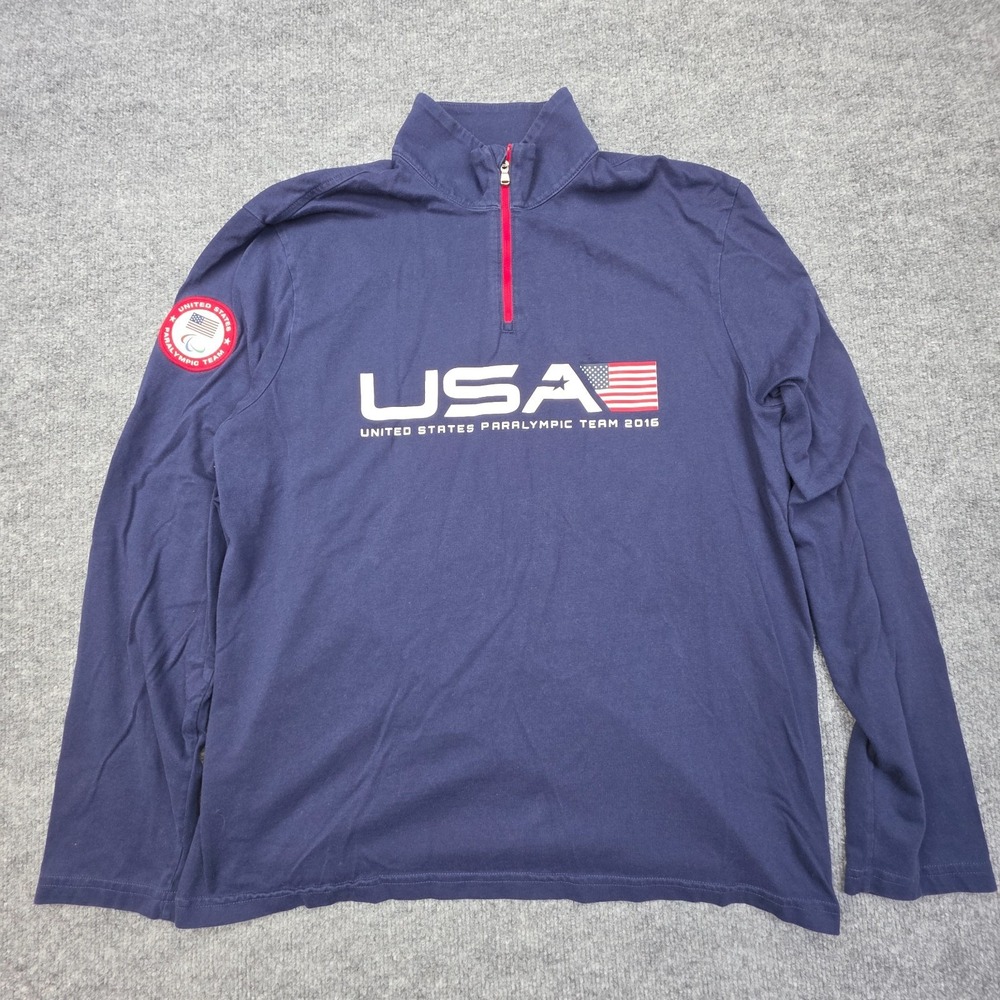 Polo Ralph Lauren 1/4 Zip Pullover Men's Medium Blue Spellout Paralympic 2016